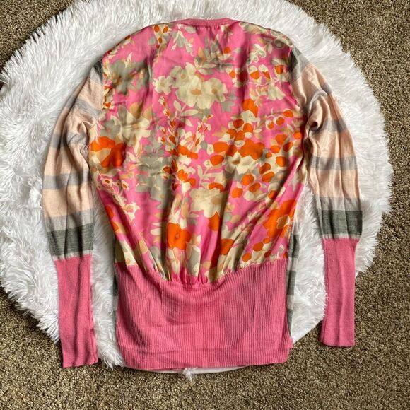 Clements Ribeiro Sweaters - Clements Ribeiro Open Front Sweater Wool Blend‎ Pink Floral Womens Size Small